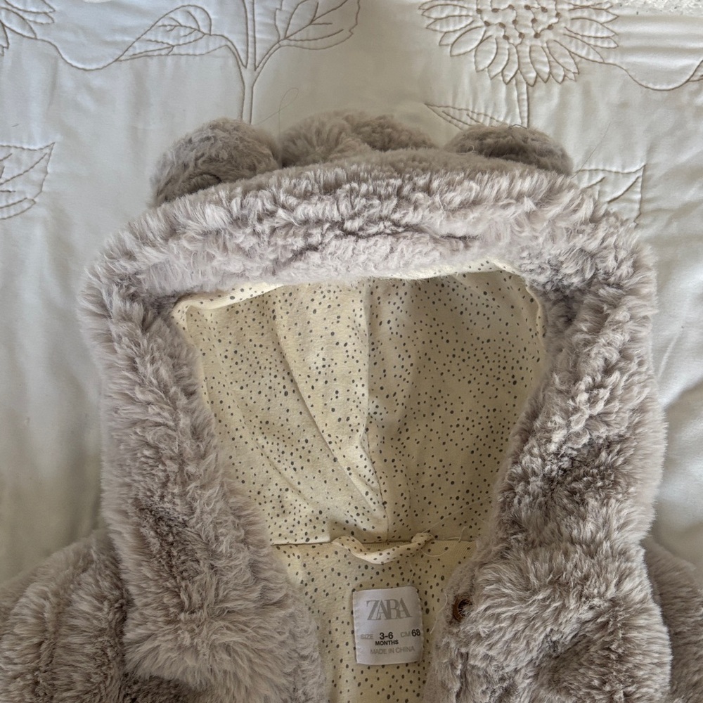 Zara Plush Gray Hooded Jacket